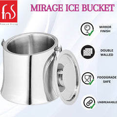 FNS Mirage ice bucket with sturdy handle and closed lid on a white background.