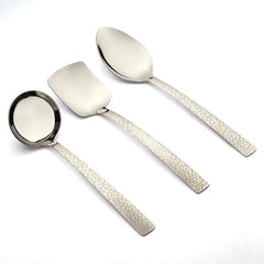 FNS Pebble stainless steel 3-piece serving set with premium mirror finish and laser engraved decorative handles for elegant dining