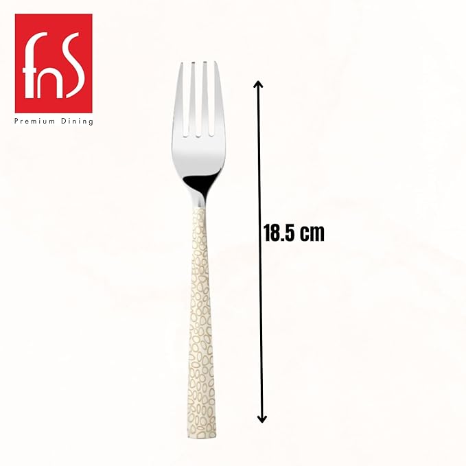 Single decorative fork with textured handle showing 18.5cm length measurement