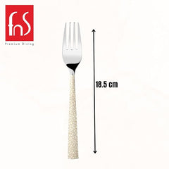 Single decorative fork with textured handle showing 18.5cm length measurement