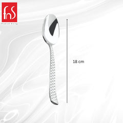 FNS Rhombo dinner spoon 18cm dimensions with diamond textured pattern handle and mirror finish stainless steel bowl for elegant dining experience and comfort.