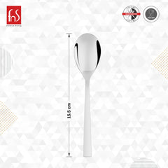 FNS Slimline baby dessert spoon 15.5cm dimensions with lifetime guarantee and food safe certification, premium quality stainless steel with modern minimalist design.