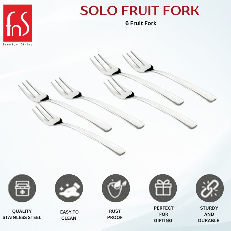Product photo of Solo brand fruit forks showing six-piece set features