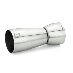 FNS stainless steel dual jigger side view showing 60ml and 30ml measurement markings and tapered design