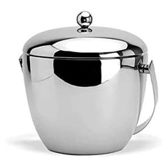 Stainless steel ice bucket with lid and handle featuring mirror polish finish and spherical knob detail