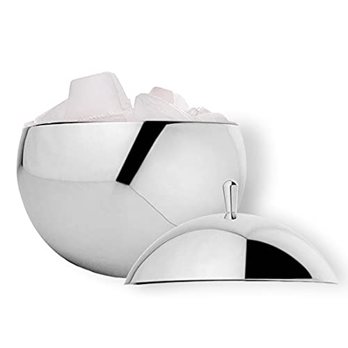 FNS steel ball ice bucket filled with ice cubes separate lid shown