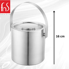 FNS steel ice bucket features including mirror finish, double walled, foodgrade icons