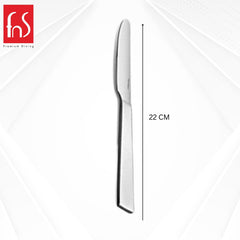 Single FnS Trendz stainless steel dinner knife measuring 22 centimeters in length displayed vertically with measurement indicator on white background.
