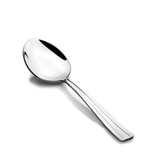 FNS Venice serving spoon featuring mirror finish, sleek modern design with rounded bowl and tapered handle