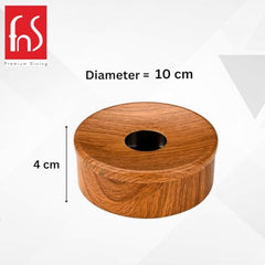 FNS wooden ashtray with dimension specifications showing 10 cm diameter and 4 cm height measurements