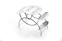Polished metal cutlery stand with slotted holders designed to organize and display utensil sets elegantly.