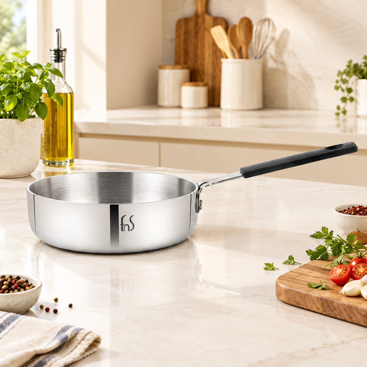 FnS NuChef Stainless Steel Mini Triply Fry Pan 14 cm