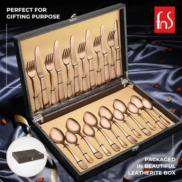 FnS Rosella Rose Gold 24 Pcs Cutlery Set with Leatherette Box