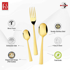 Open leatherette box revealing Gold 18 Piece Cutlery Set
