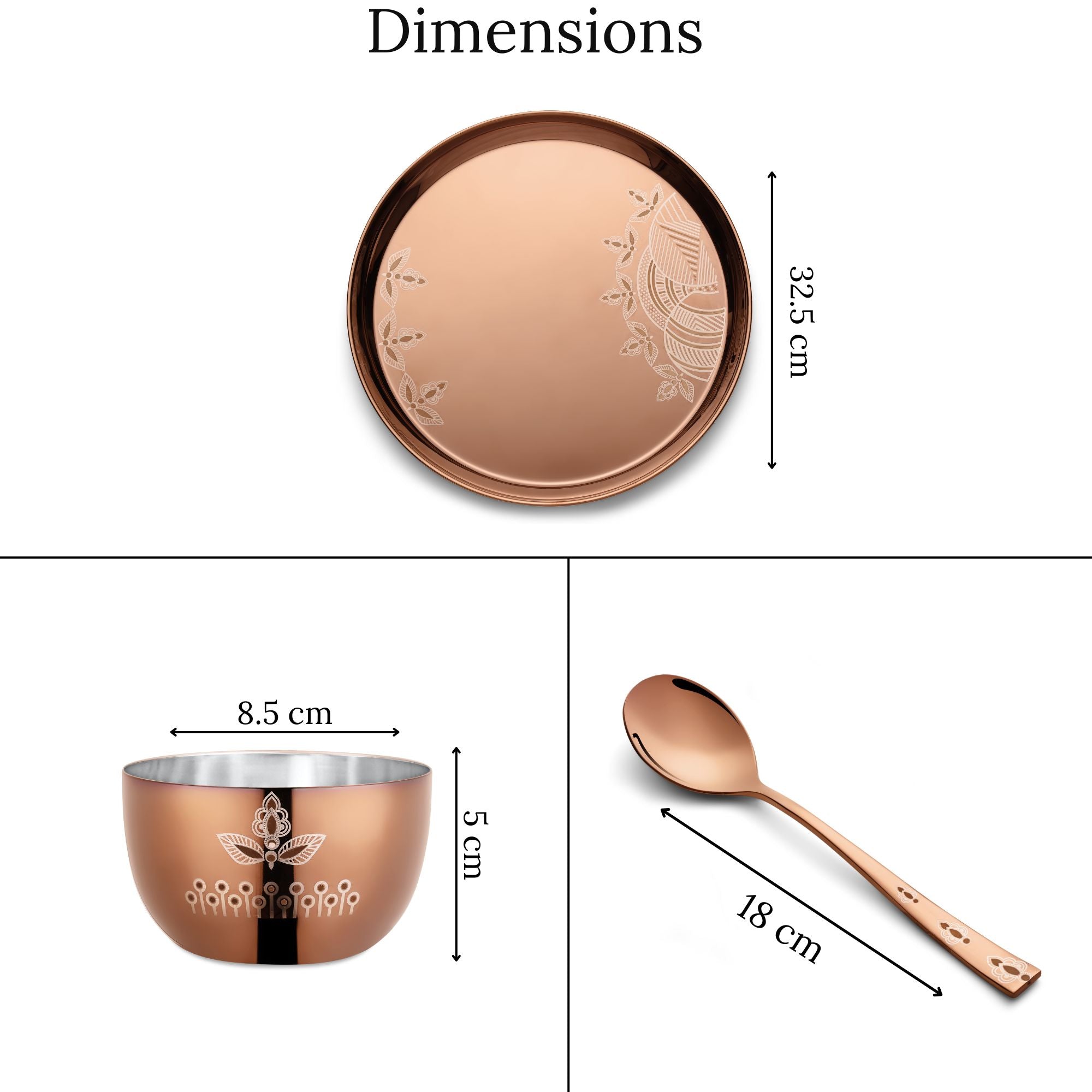 FnS Gond Stainless Steel rose gold dinner set (24 pcs)