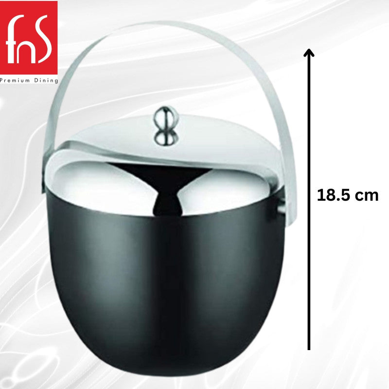 Ice bucket with measurement indicator showing 18.5 cm height dimension specification