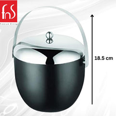 Ice bucket with measurement indicator showing 18.5 cm height dimension specification