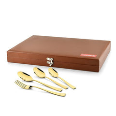 Premium leatherette packaging of Gold 24 Piece Cutlery Set