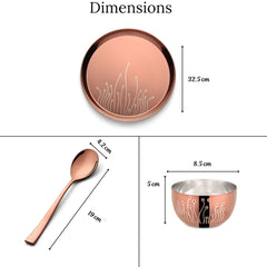 FnS Leheren Rose Gold 24 pcs Stainless Steel Dinner Set (6 Thali, 12 Katori (Bowl), 6 Dinner Spoon)