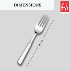 Single stainless steel fork with 18cm dimension marking against gray background