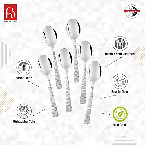Madrid baby spoon features infographic highlighting mirror finish, durable stainless steel, dishwasher safe, easy to clean and food grade safe certification with lifetime guarantee