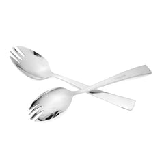 Milan stainless steel spork set showing two crossed sporks with mirror polished finish and ergonomic flat handle design by Montavo
