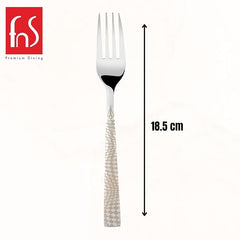 Single fork showing 18.5cm measurement with textured handle detail