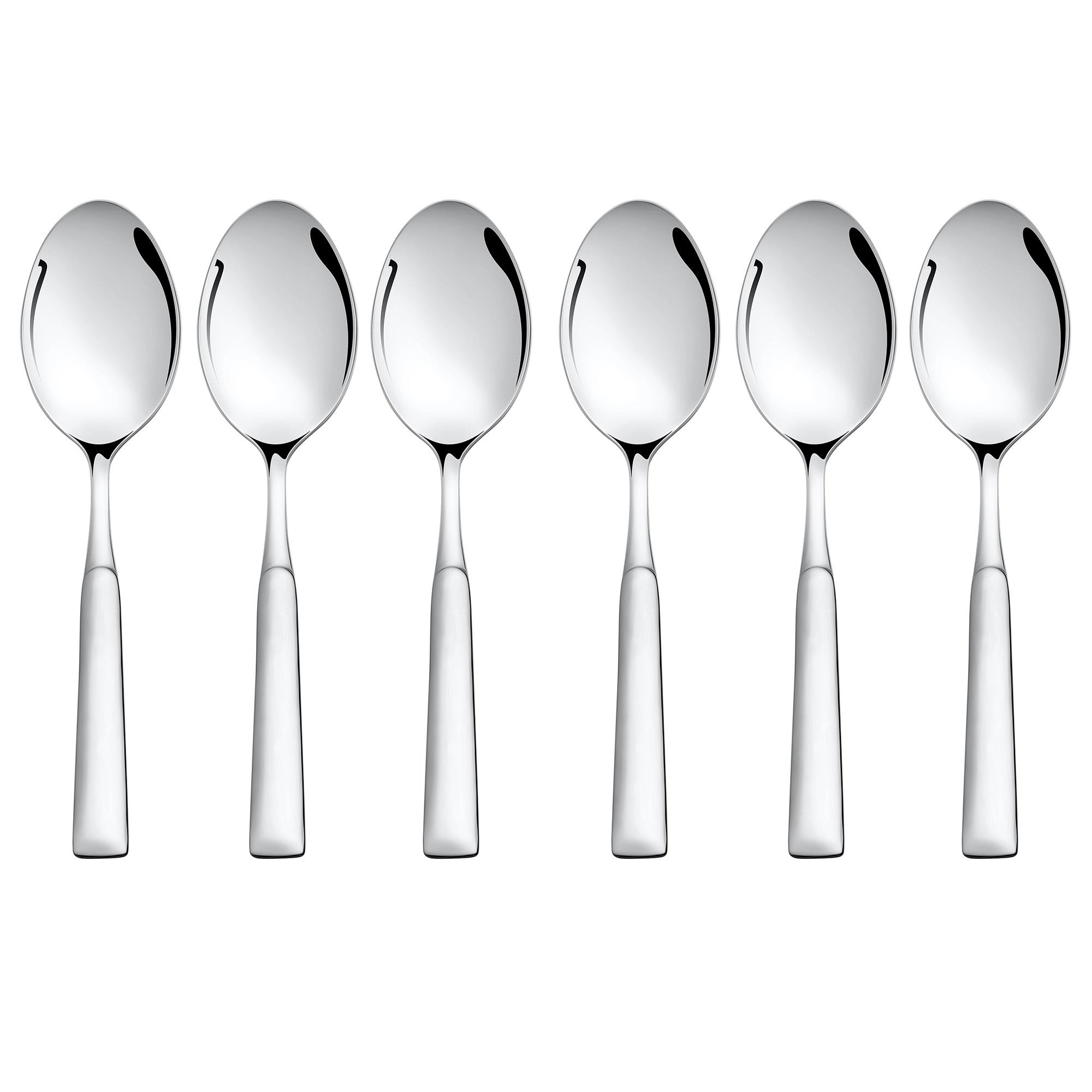 Montavo Lisbon 6-piece stainless steel baby spoon set with mirror finish and flat handles, safe and durable feeding spoons for infants.