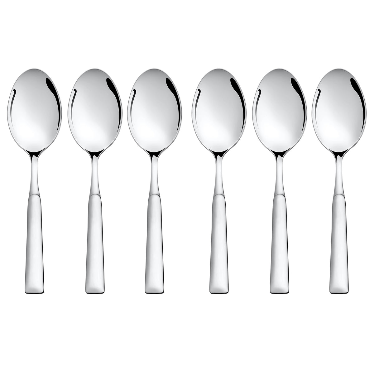Montavo Lisbon 6-piece stainless steel baby spoon set with mirror finish and flat handles, safe and durable feeding spoons for infants.