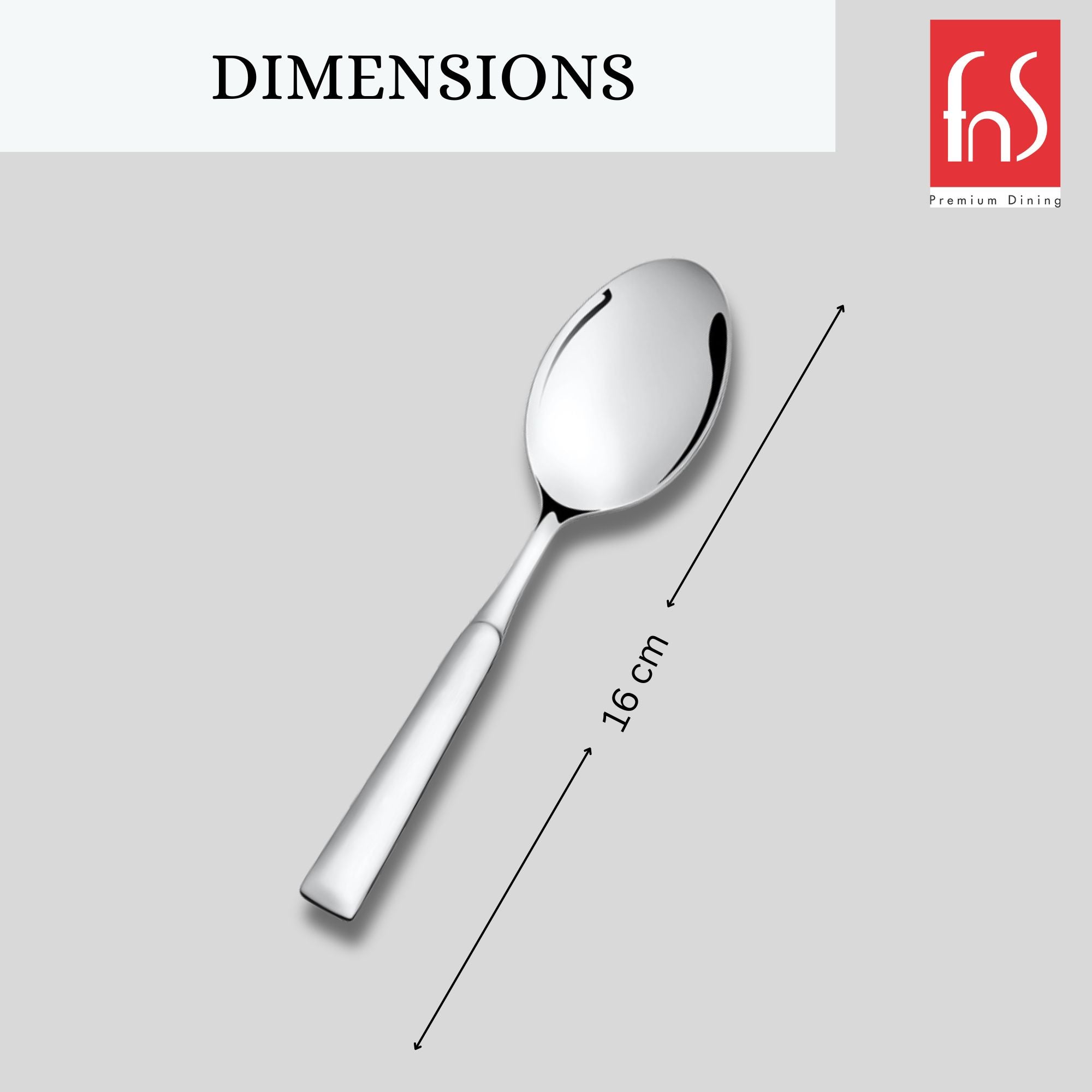 Montavo Lisbon baby spoon 16cm dimensions with sleek flat handle and mirror finish stainless steel, perfectly sized for safe infant feeding.