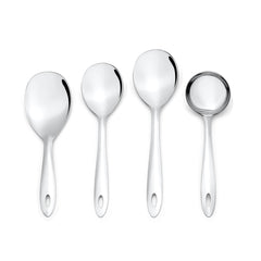 Montavo serving spoons set featuring convenient hanging holes on handles for easy kitchen storage and accessibility.