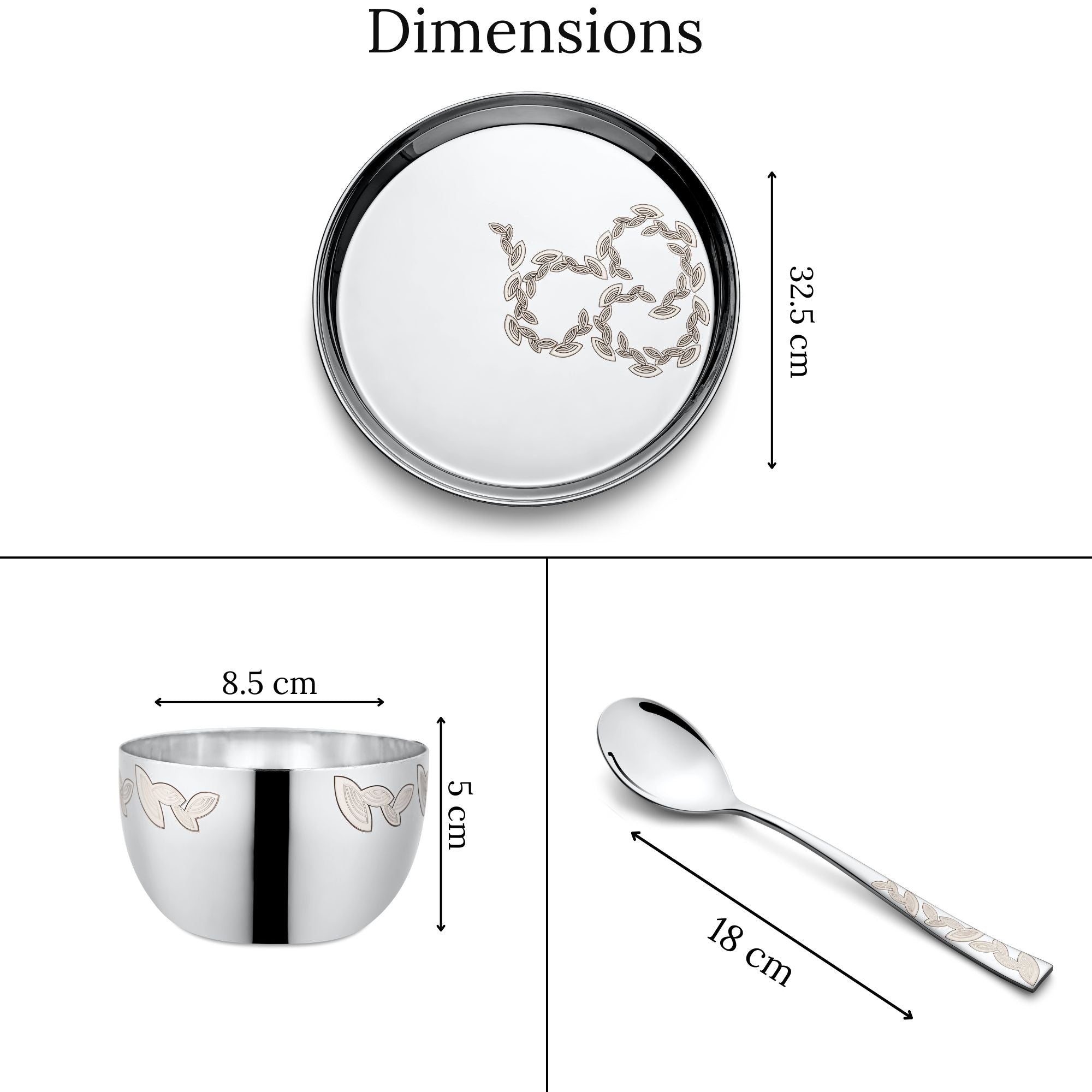 FnS Motif 24 pcs Stainless Steel Dinner (6 Thali, 12 Katori (Bowl), 6 Dinner Spoon)