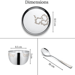 FnS Motif 24 pcs Stainless Steel Dinner (6 Thali, 12 Katori (Bowl), 6 Dinner Spoon)