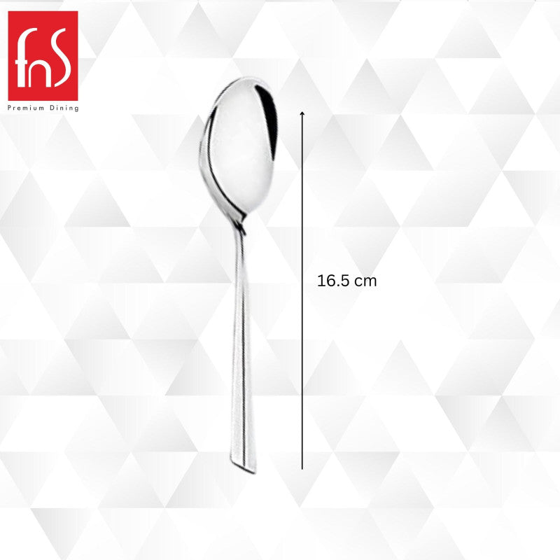 Single Nile baby spoon with measurement showing 16.5 cm length, featuring mirror finish and sleek contemporary handle design