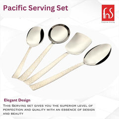 Pacific Serving Set by FNS Premium Dining showcasing elegant design with 4-piece stainless steel collection and textured handles