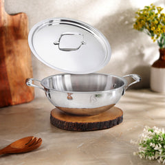 FnS NuChef Cookware Triply Kadai 24 CM With Lid