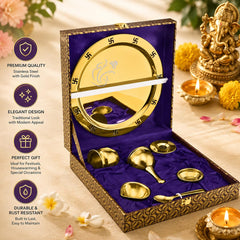 FnS Vandan 7-Pc Gold Stainless Steel Pooja Thali Set with Box