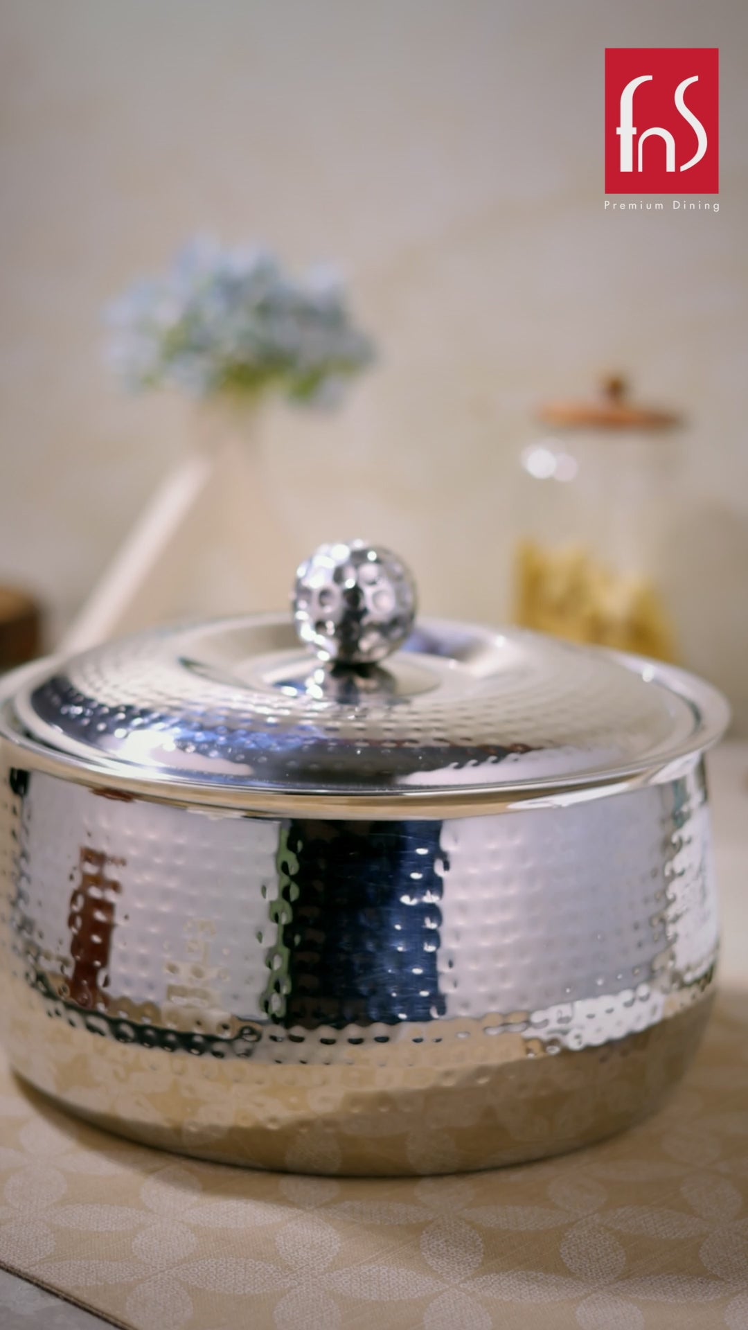 FnS Genoa Stainless Steel Casserole 1600 ml with Lid  and Madrid 1 Pcs Serving Spoon Combo for Home Dining and Kitchen