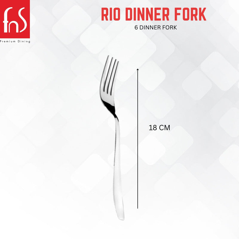 Rio dinner fork size chart showing 18cm length measurement with curved handle design