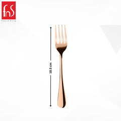 Single rose gold dinner fork, 18.5 cm length, from FnS Premium Dining, featuring sleek design and elegant finish on white background.