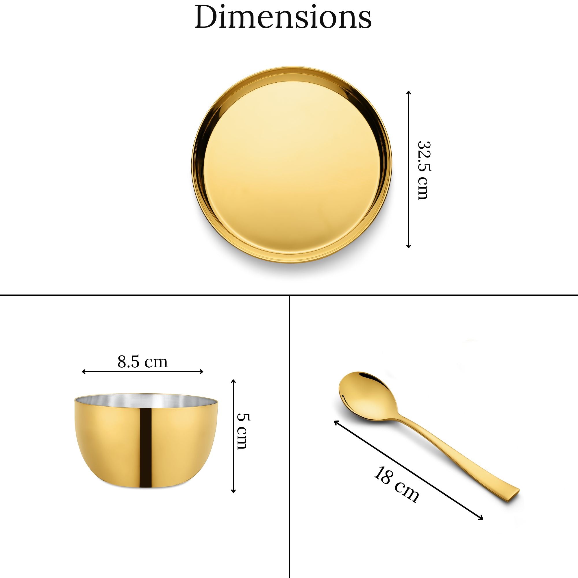 FnS Royal 24 pcs Stainless Steel Gold Dinner Set (6 Thali, 12 Katori (Bowl), 6 Dinner Spoon)