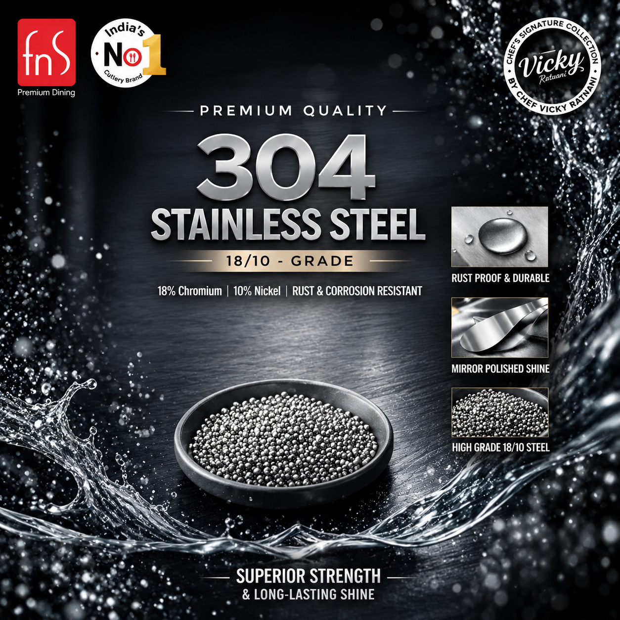Chef Vicky Ratnani's Signature Collection By FnS Antico Stainless Steel 24 Pcs Cutlery Set with Box Pack | 6 Dinner Spoon, 6 Dinner Fork, 6 Dinner Knife/Butter Knife, 6 Teaspoon | Premium classic elegance Handle Design Cutlery for Home, Dining & Kitchen