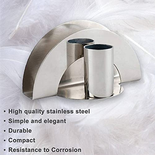 Stainless steel napkin and toothpick holder set with feature highlights: high quality, simple, elegant, durable, compact, and corrosion resistant