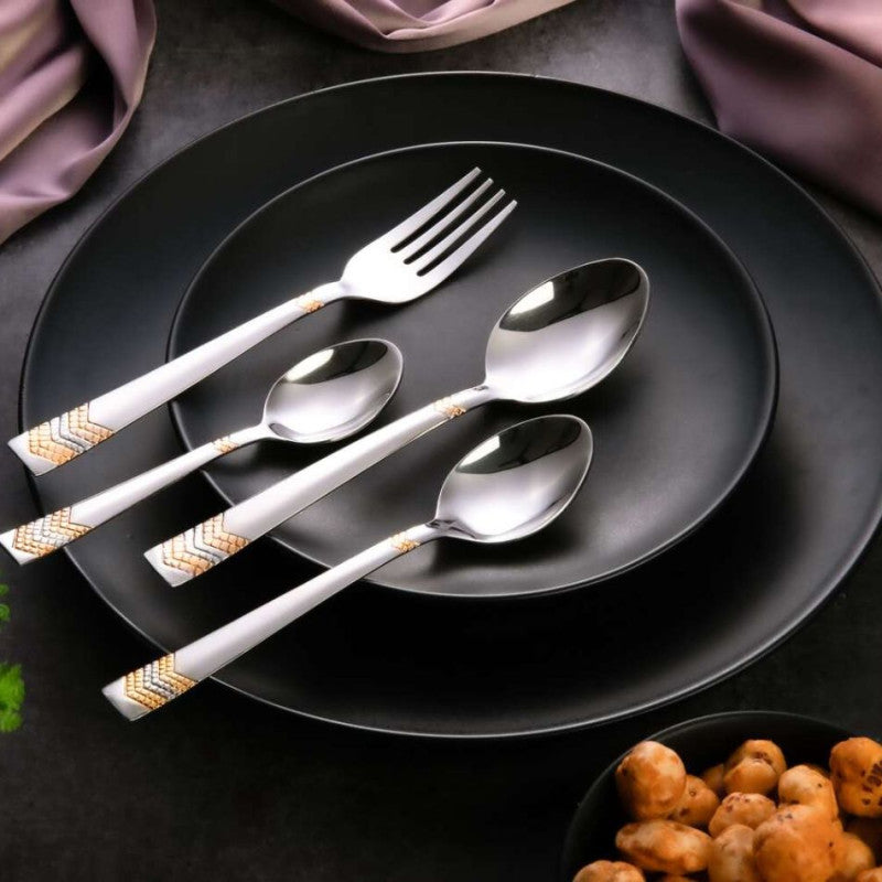 Top view showcasing the full Gold Plated 24 Pcs Cutlery Set in box