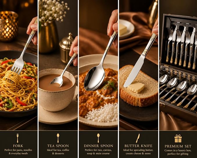 FnS August 24-Pc Mirror Finish Stainless Steel Cutlery Set with Leatherette Box