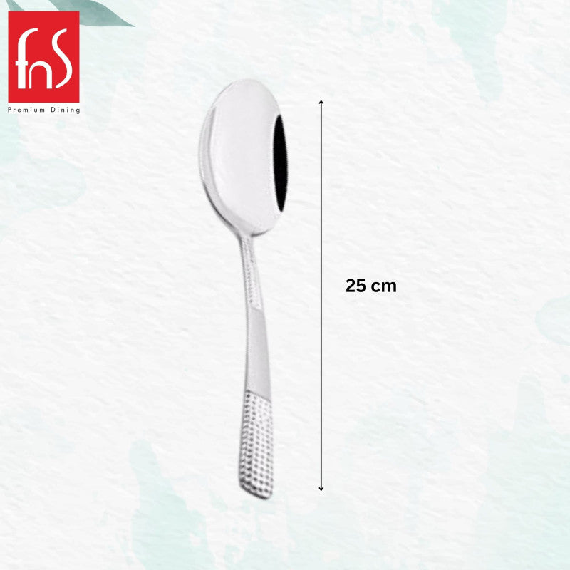 Zest large serving spoon with 25 cm length dimension measurement shown on white background with textured handle detail visible.